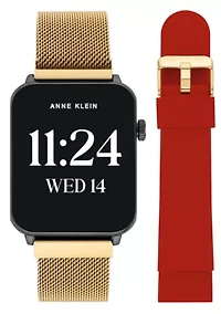 Anne Klein Women's Connect It Stellar Smartwatch with Gold-Tone Stainless Steel Mesh and Red Silicone Bands