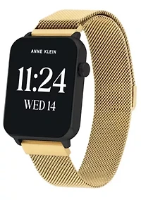 Anne Klein Women's Connect It Stellar Smartwatch with Gold-Tone Stainless Steel Mesh and Red Silicone Bands