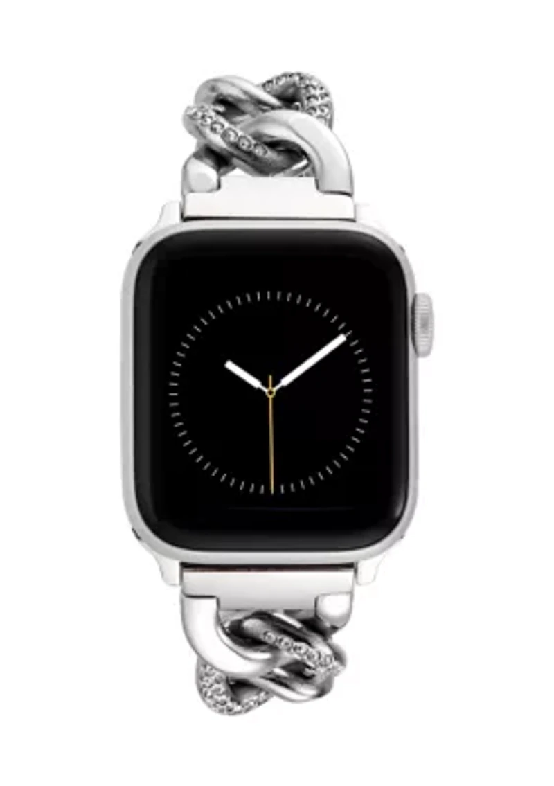 Silver-Tone Chain Watch with Crystal Accents 