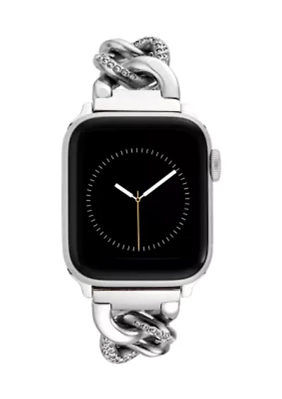 Silver-Tone Mixed Metal Chain Watch Band With Crystal Accents