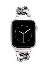 Silver-Tone Mixed Metal Chain Watch Band With Crystal Accents