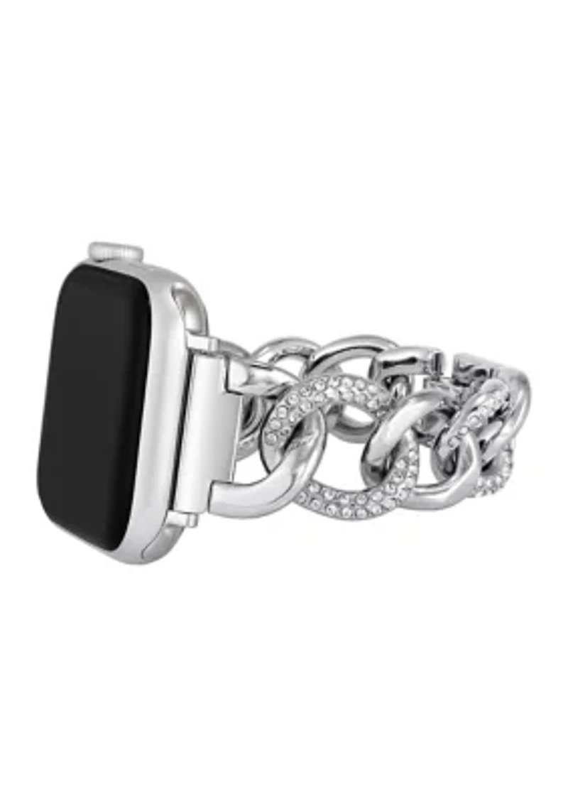 Silver-Tone Mixed Metal Chain Watch Band With Crystal Accents