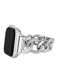 Silver-Tone Mixed Metal Chain Watch Band With Crystal Accents