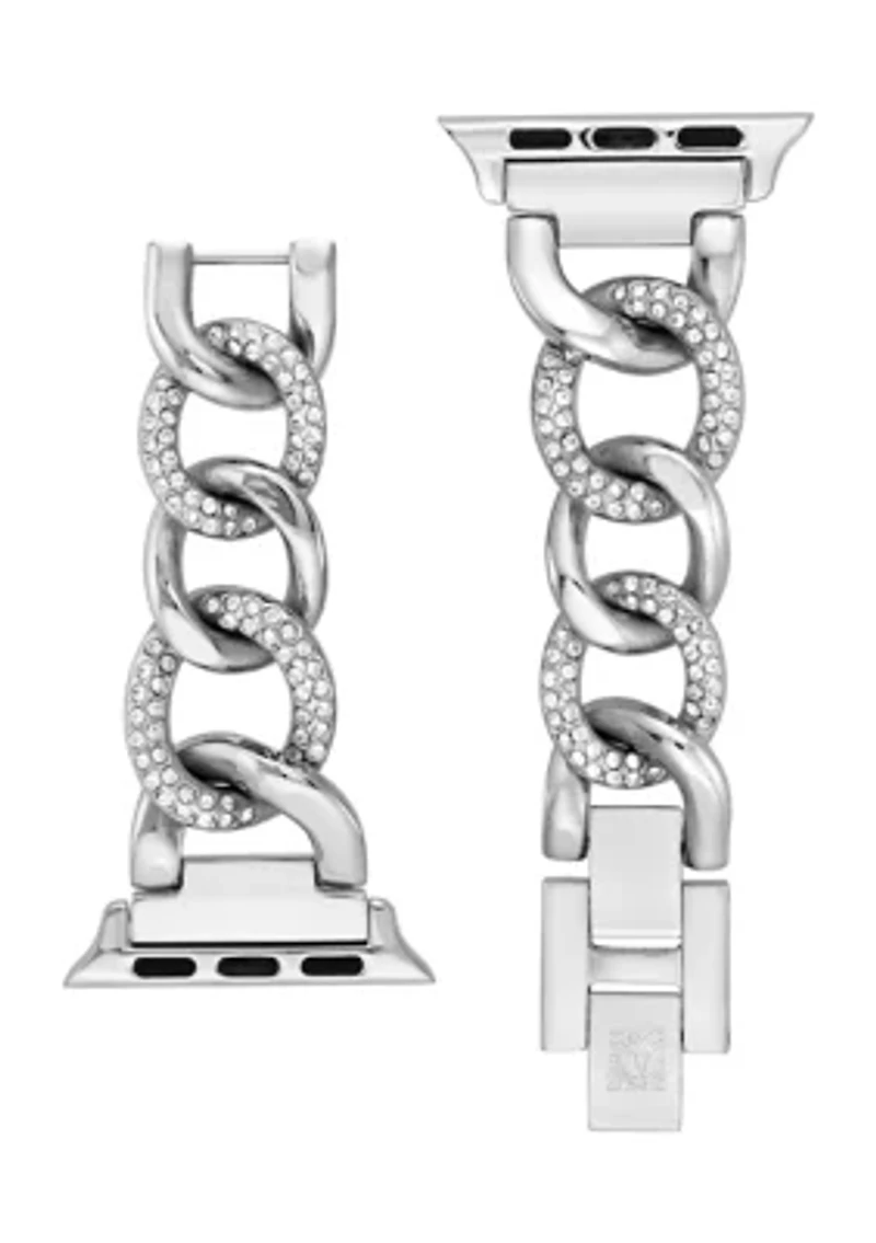 Silver-Tone Mixed Metal Chain Watch Band With Crystal Accents