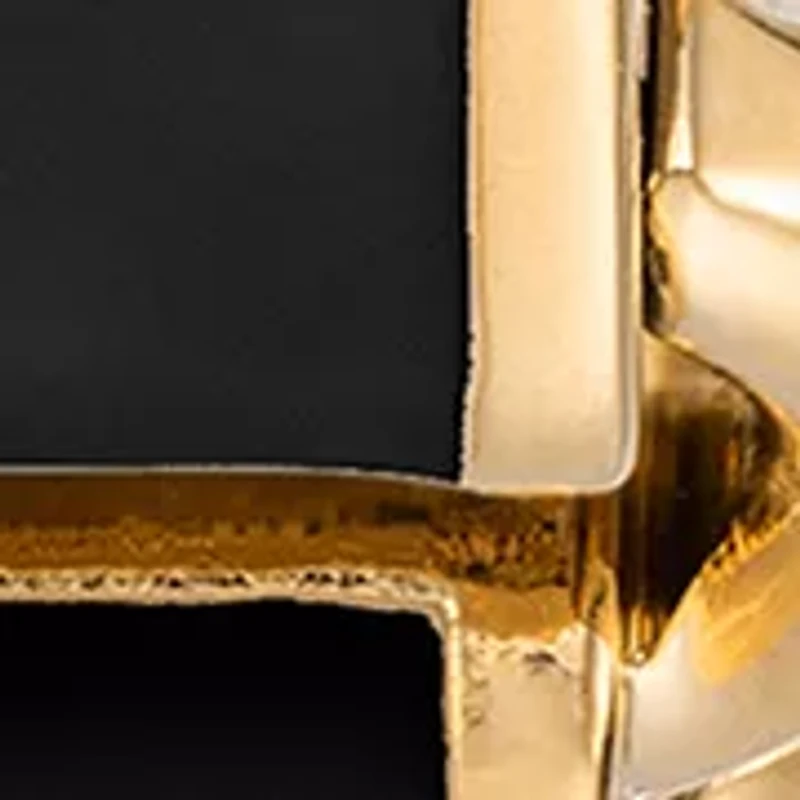 Gold-Tone Mixed Metal Chain Watch Band with Black Enamel 