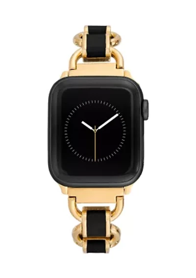 Gold-Tone Mixed Metal Chain Watch Band with Black Enamel 