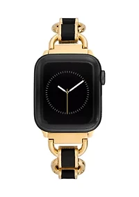 Gold-Tone Mixed Metal Chain Watch Band with Black Enamel 