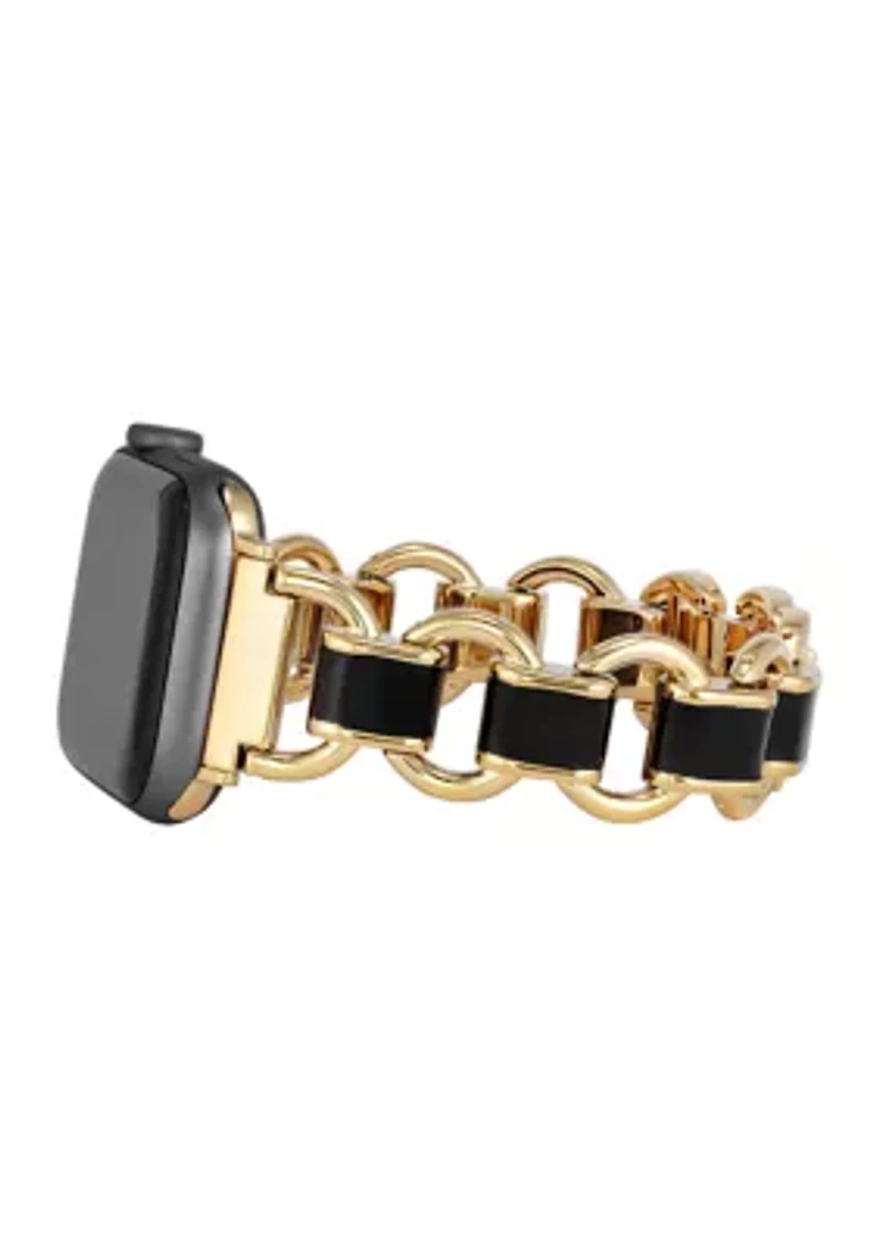 Gold-Tone Mixed Metal Chain Watch Band with Black Enamel 