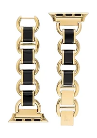 Gold-Tone Mixed Metal Chain Watch Band with Black Enamel 