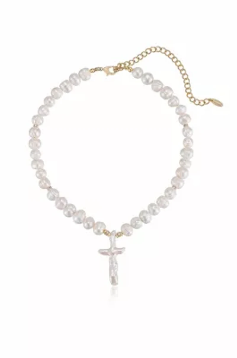 Ettika Organic Pearl Cross Necklace