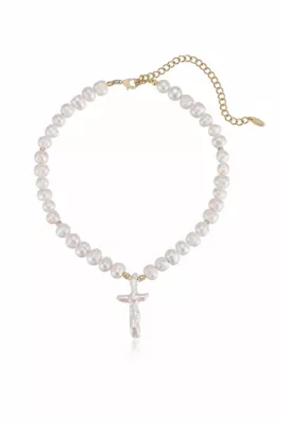 Ettika Organic Pearl Cross Necklace