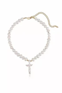 Ettika Organic Pearl Cross Necklace