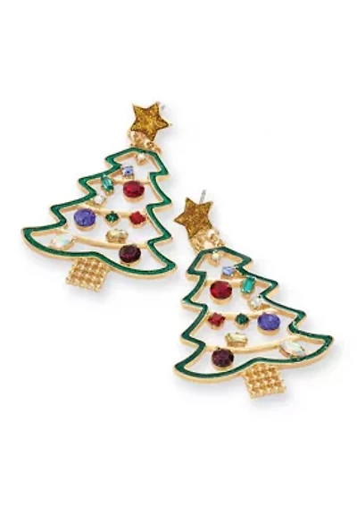 Gold Tone Christmas Tree Earrings