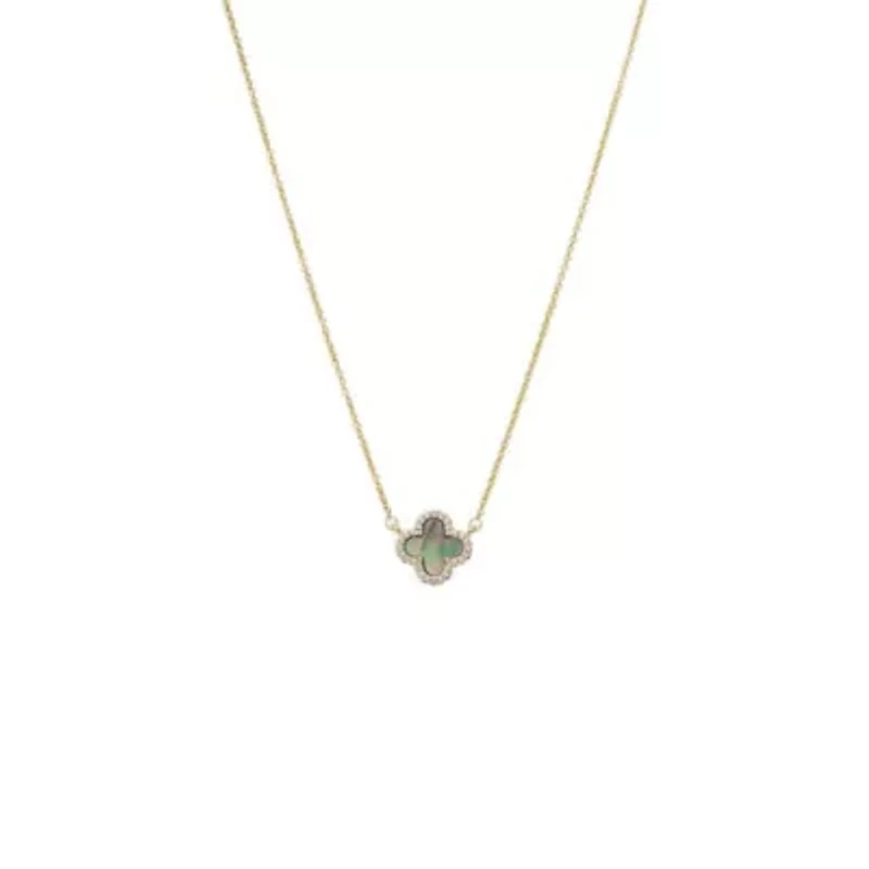 Gold Plated Pave Outlined Clover Pendant Necklace