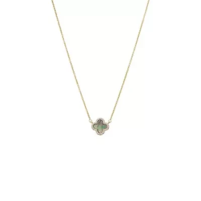 Gold Plated Pave Outlined Clover Pendant Necklace