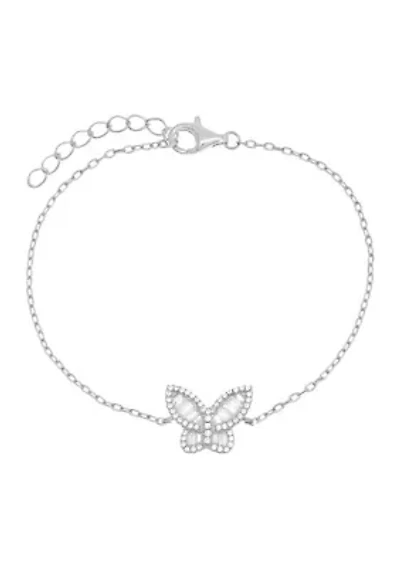 Sterling Silver Pave Baguette Butterfly Bracelet