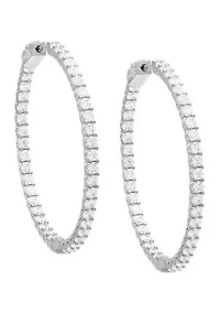 Sterling Silver 45 Millimeter Cubic Zirconia Thin Round Hoop Earrings