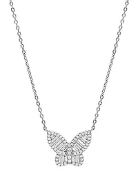 Sterling Silver Large Pavé  X Baguette Butterfly Necklace
