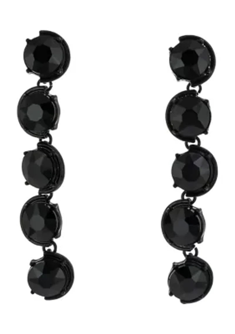 Hematite Tone Faceted Jet Black Stone Linear Drop Earrings