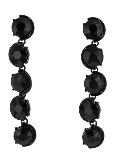 Hematite Tone Faceted Jet Black Stone Linear Drop Earrings