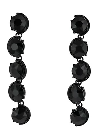Hematite Tone Faceted Jet Black Stone Linear Drop Earrings