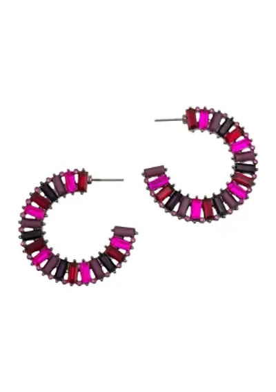 Gold Tone Light Colorado Multi Stone Post Hoop Earrings