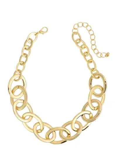 Gold Tone Short Bold Open Oval Link Frontal Necklace