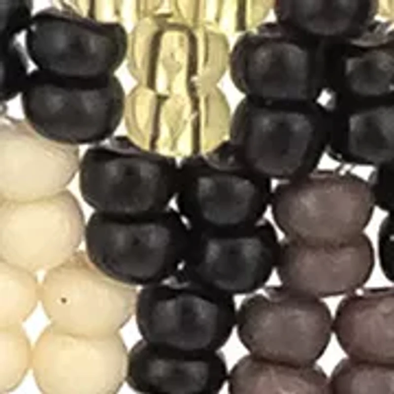 Gold-Tone Black Multi Woven Bead Kite Fringe Drop Earrings 