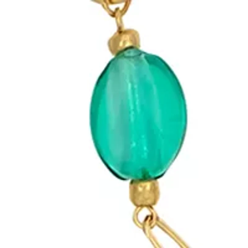 Gold Tone Long Linked Aqua Multi Beaded with Sealife Stations Necklace