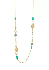 Gold Tone Long Linked Aqua Multi Beaded with Sealife Stations Necklace