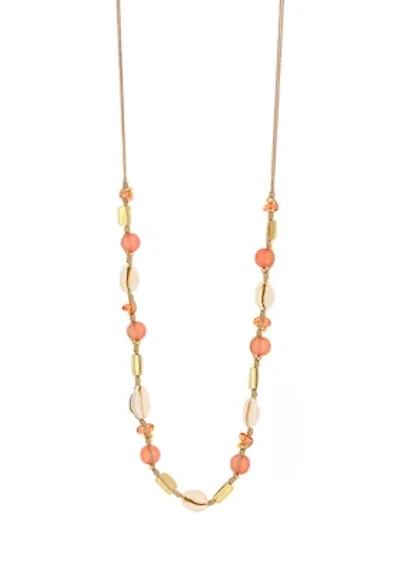 Gold Tone Coral Beads with Shell Necklace