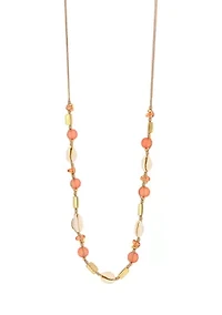 Gold Tone Coral Beads with Shell Necklace