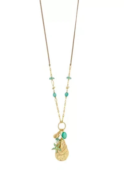 Gold Tone Long Multi Sea Life Charm Pendant Necklace