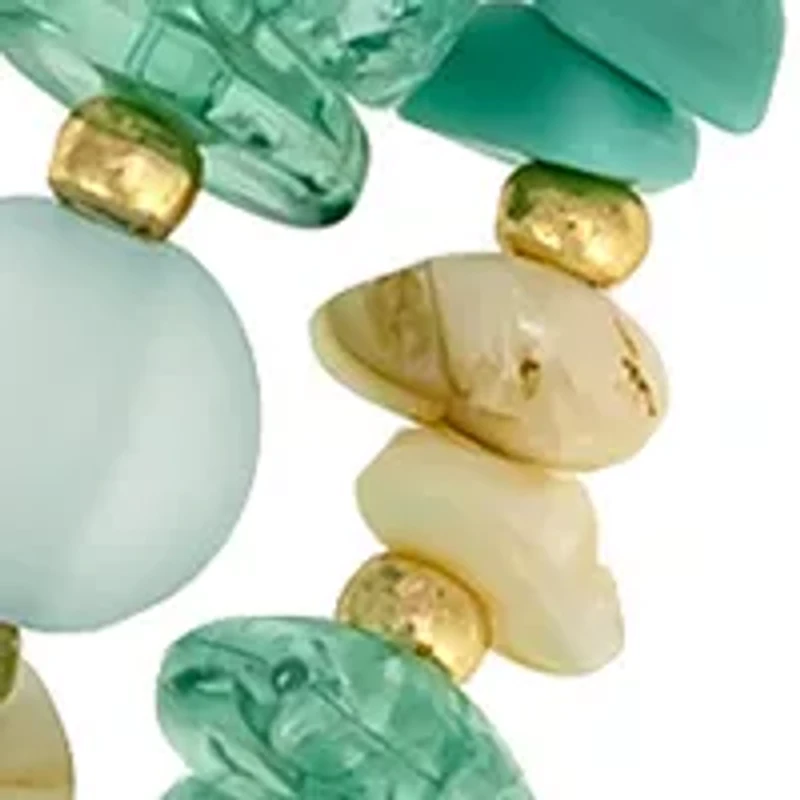 Gold Tone 2 Row Multi Aqua Bead and Shell Necklace