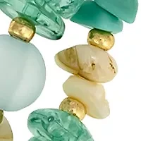 Gold Tone 2 Row Multi Aqua Bead and Shell Necklace