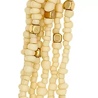 Gold-Tone Long Multirow Ivory Seed Bead Necklace 