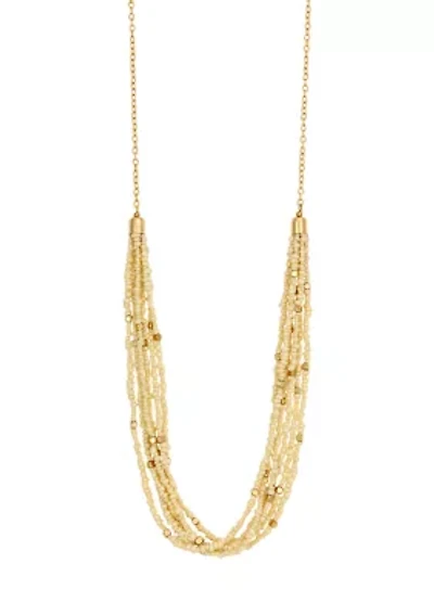 Gold-Tone Long Multirow Ivory Seed Bead Necklace 