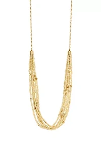 Gold-Tone Long Multirow Ivory Seed Bead Necklace 