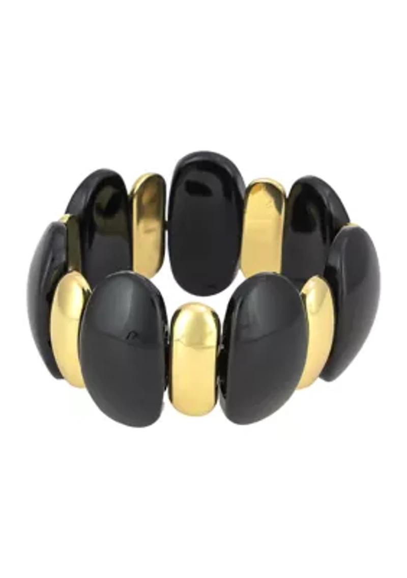 Gold Tone Black Bead Stretch Bracelet
