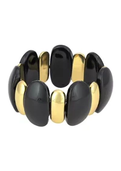 Gold Tone Black Bead Stretch Bracelet