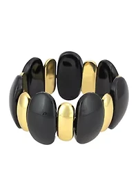 Gold Tone Black Bead Stretch Bracelet