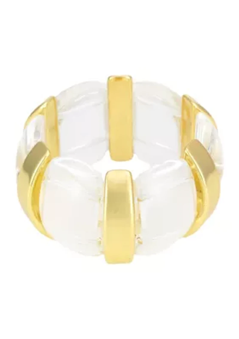 Gold Tone Clear Bead Stretch Bracelet