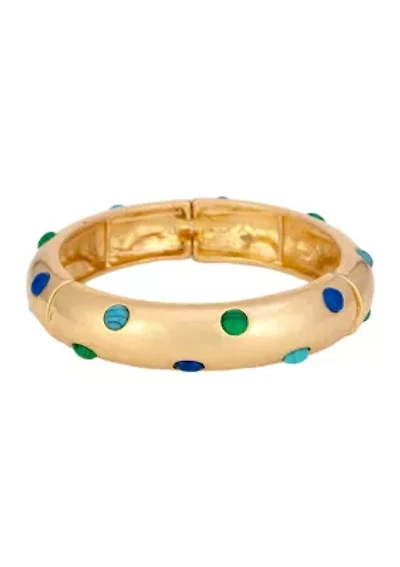 Gold Tone Blue Green Stone Stretch Bangle Bracelet
