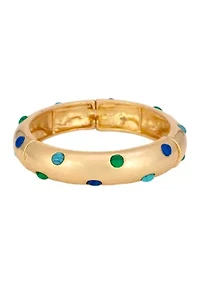 Gold Tone Blue Green Stone Stretch Bangle Bracelet