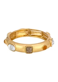 Gold Tone Natural Multi Stretch Bangle Bracelet