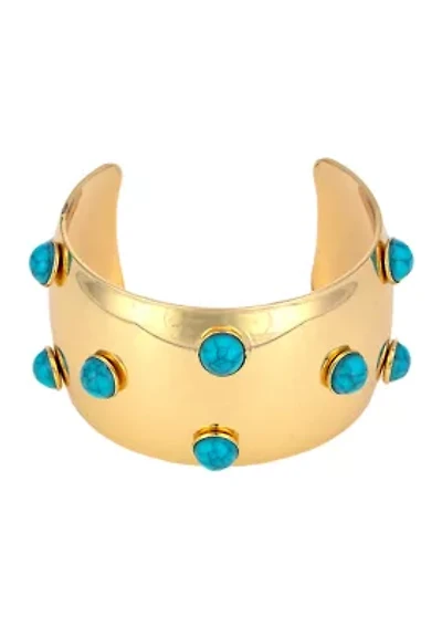 Gold Tone Wide Turquoise Stone Cuff Bracelet