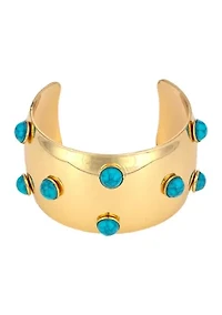 Gold Tone Wide Turquoise Stone Cuff Bracelet