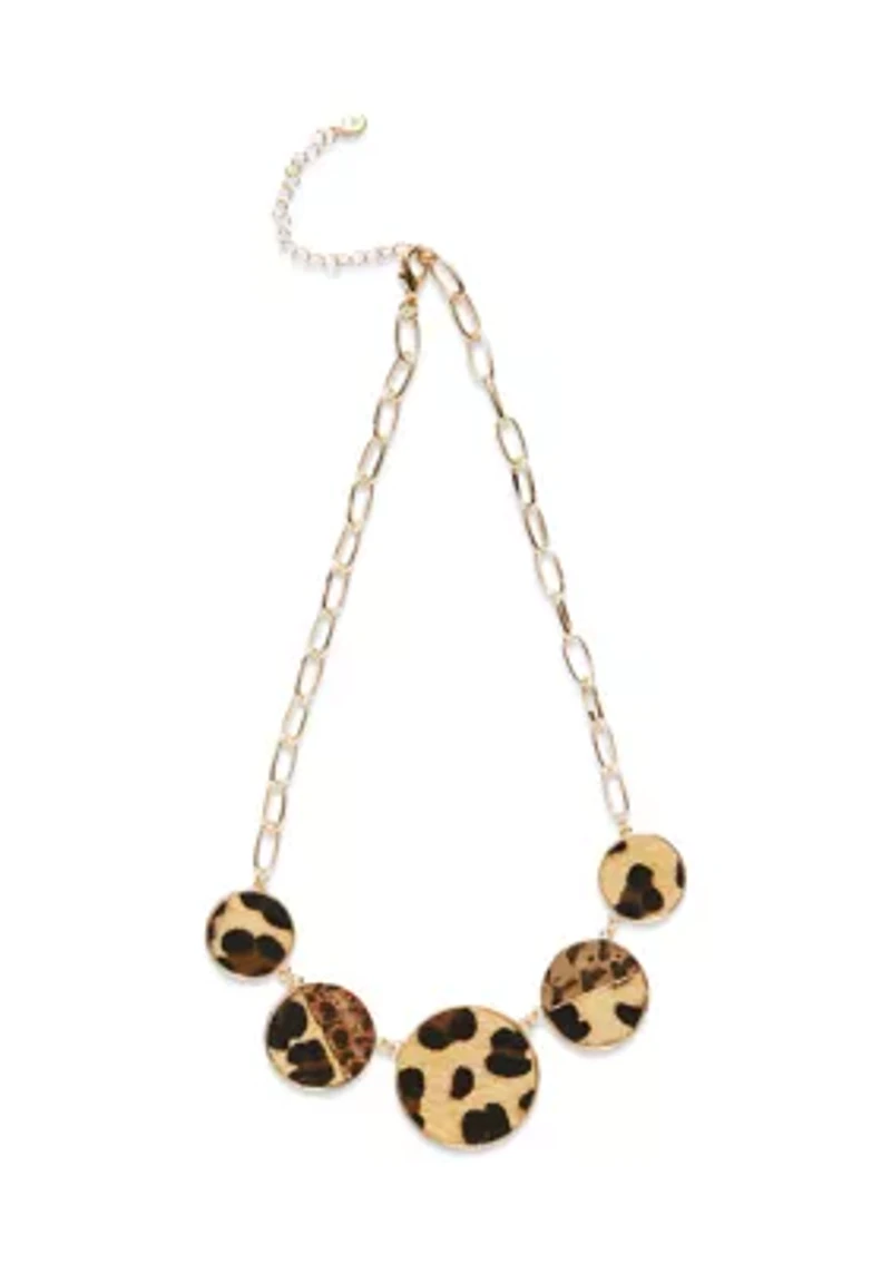 Leopard Printed Grad Disc Frontal Necklace