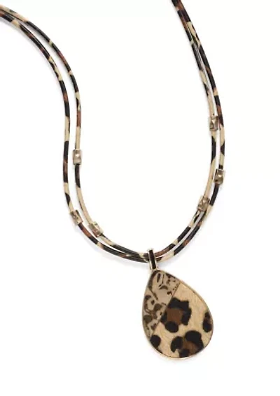Multi Row Leopard Print Cord Teardrop Necklace