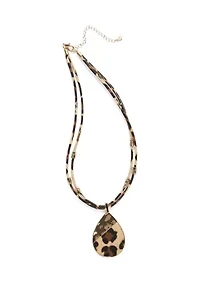 Multi Row Leopard Print Cord Teardrop Necklace